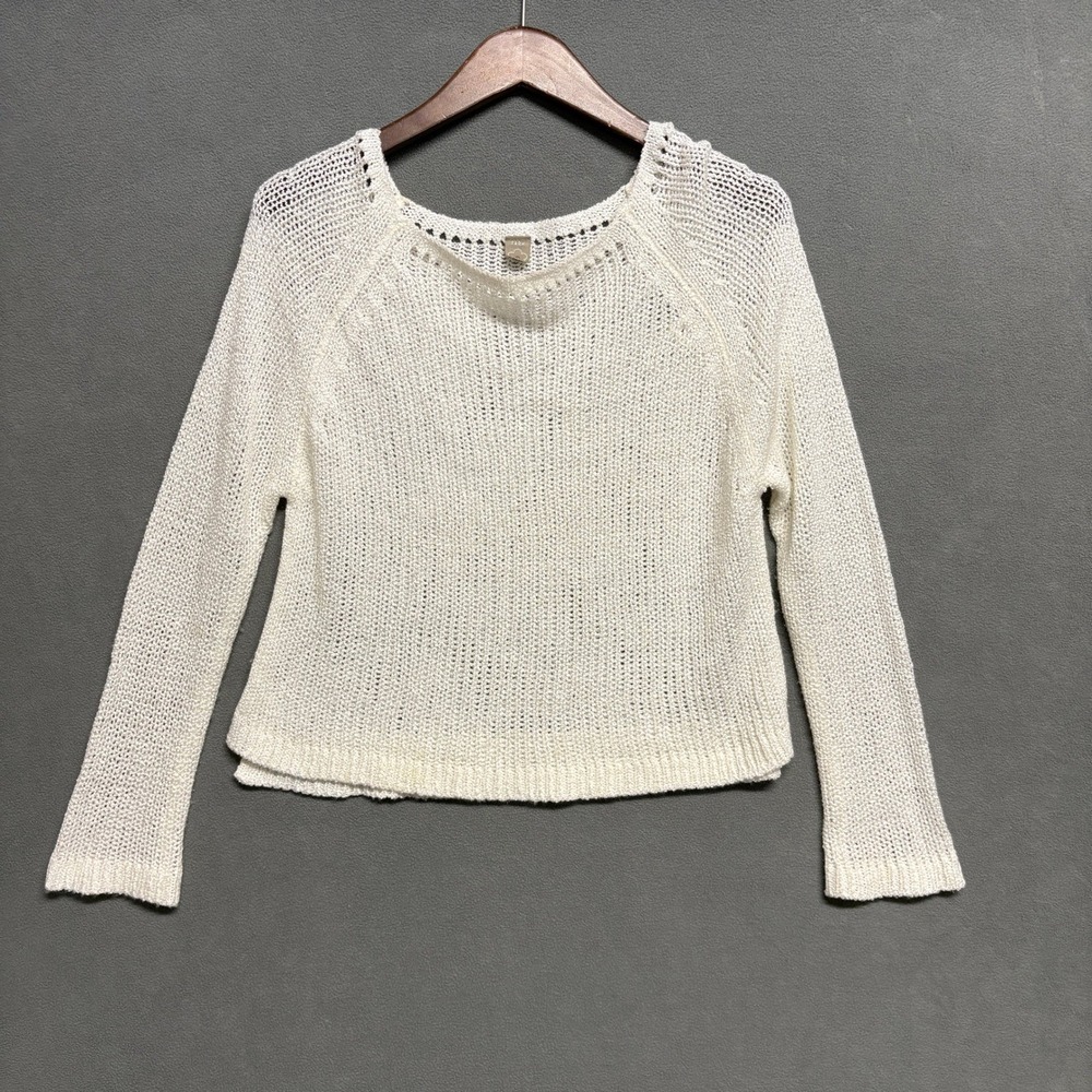 FARM Knit Sweater Medium Cream Long Sleeve Pullover Open Knit Layering